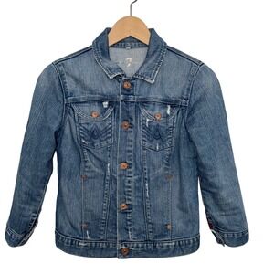 7 For All Mankind's Boho Denim Jean Jacket Distressed Blue‎ Trucker Style